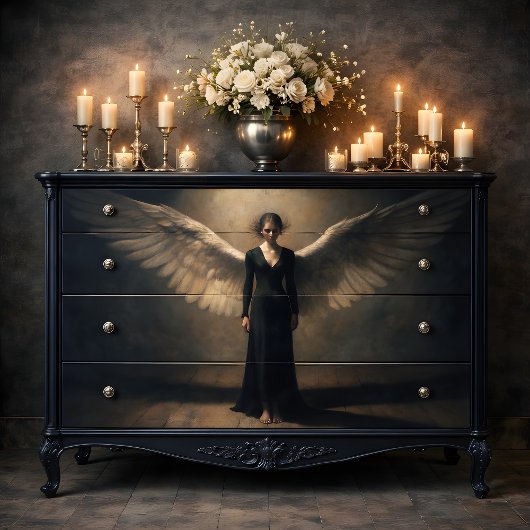 Papier Mousseline Dark Winged Angel Dramatic Fine Art Decoupage