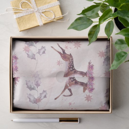 Papier Mousseline Dashing Reindeer Fleurs Feuilles Noël (Cadeau)