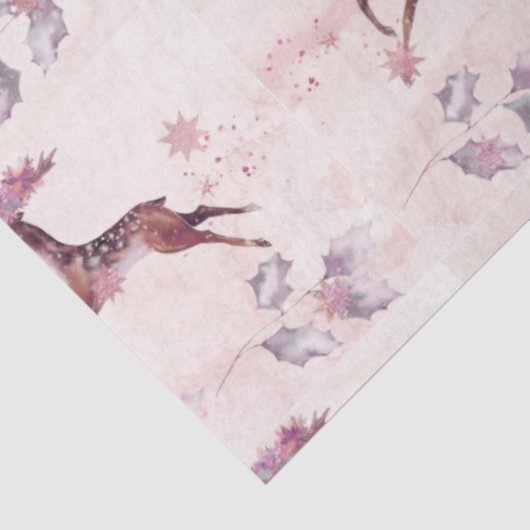 Papier Mousseline Dashing Reindeer Fleurs Feuilles Noël (Détail)