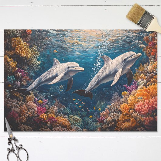 Papier Mousseline Dauphin Pod Coral Reef Découpage