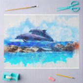 Papier Mousseline Dauphins Aquarelle Art Découpage Papier Tissu (Artisanat)