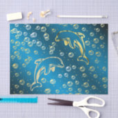 Papier Mousseline dauphins dorés avec gouttes d'eau dorées (Artisanat)