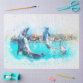 Papier Mousseline Dauphins Jumping Aquarelle Découpage Art (Artisanat)