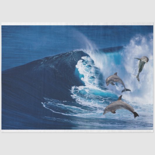 Papier Mousseline Dauphins Saut Ocean Wave Decoupage Papier de tissu (Recto)