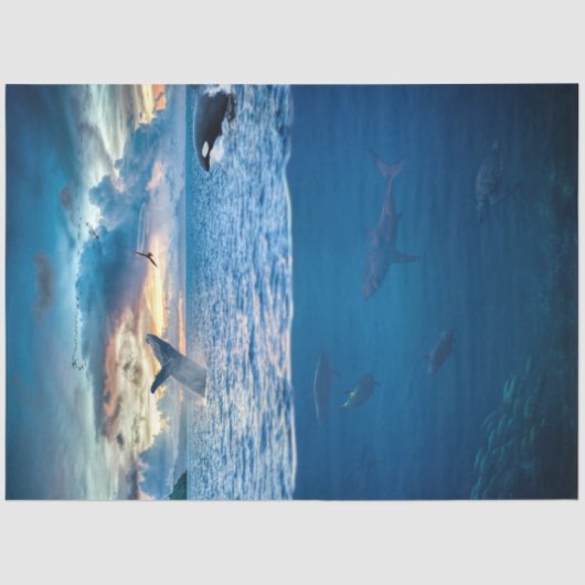 Papier Mousseline Dauphins Sea Ocean Decoupage Papier Tissu (Recto)