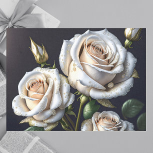 Papier Mousseline De magnifiques roses blanches aux détails dorés