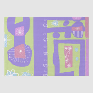 Papier Mousseline Décal Floral Ethnic Print Purple Vert Blanc