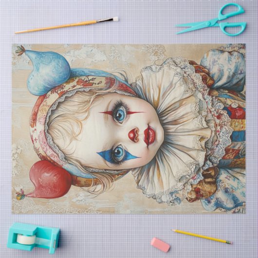 Papier Mousseline Déchoupage Cirque fille Jester clown (Artisanat)