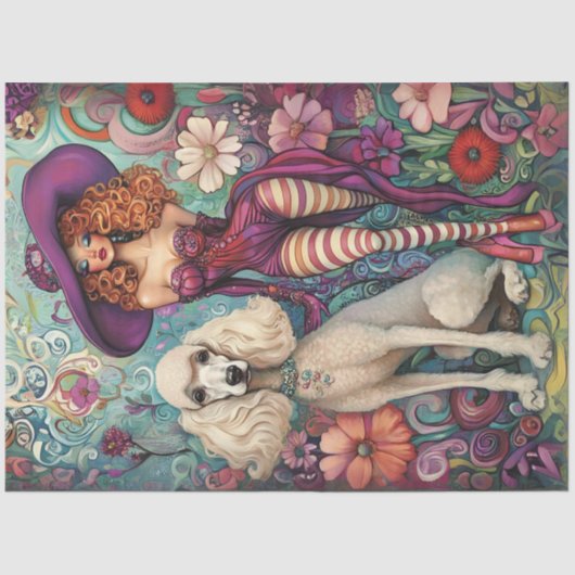 Papier Mousseline Déchoupage Lady Boho Whimsical & Poodle Standard (Recto)