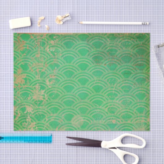 Papier Mousseline Déco géométrique verte déçue (Artisanat)
