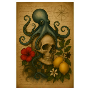 Papier Mousseline Décor gothique Nautique du crâne de pieuvre avec c