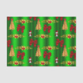 Papier Mousseline Décorations de Noël sur Vert (Recto)