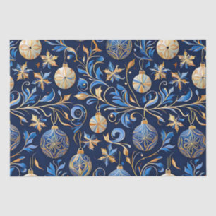 Papier Mousseline Décors de Noël ornementaux bleu et or