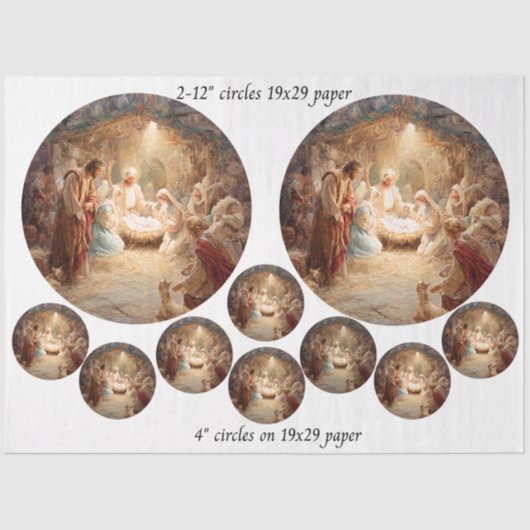 Papier Mousseline Decoupage 12" Nativity Scene Circles & 8 Coasters (Recto)