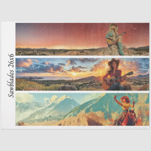 Papier Mousseline Decoupage 26x6" Cowgirl Western Designs Handsaws (Recto)