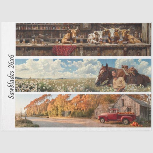 Papier Mousseline Decoupage 26x6" Handsaw Rustic Wall Art Designs (Recto)