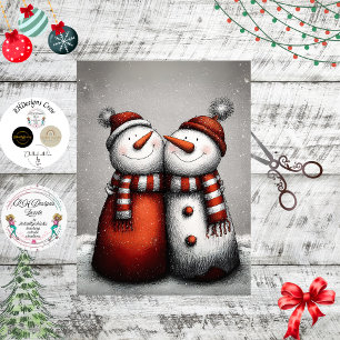 Papier Mousseline Decoupage 2 Bonhommes de Neige Echarpes Rayées Rou