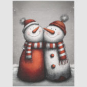Papier Mousseline Decoupage 2 Snowmen Red Stripped Scarves Winter (Recto)