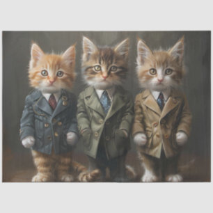 Papier Mousseline Découpage 3 Chatons habillés en suites affaires