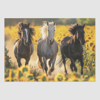 Papier Mousseline Découpage 3 Chevaux Courant Fleurs de soleil