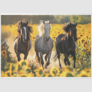 Papier Mousseline Découpage 3 Chevaux Courant Fleurs de soleil