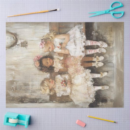 Papier Mousseline Découpage 3 Enfants Fleurs d'amitié (Artisanat)