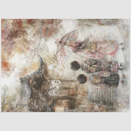 Papier Mousseline Découpage 3 Enfants Kimonos & Parasol (Recto)