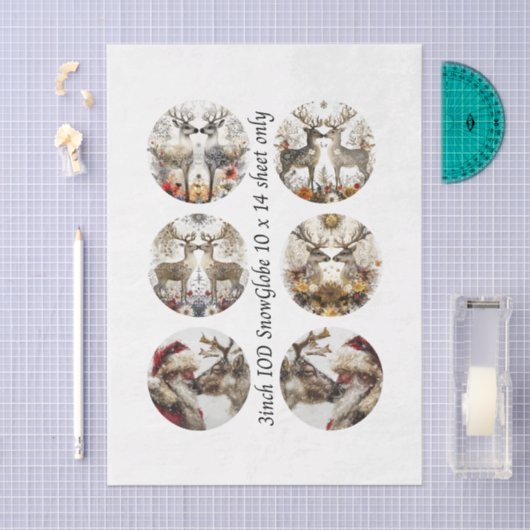 Papier Mousseline Decoupage 3" Snow Globe Moulds Floral Deer & Santa (Artisanat)