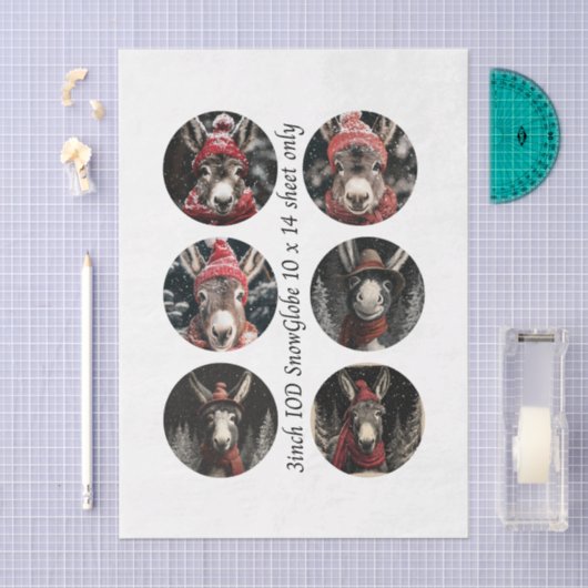 Papier Mousseline Decoupage 3" Snow Globe Moulds Whimsical Donkeys (Artisanat)