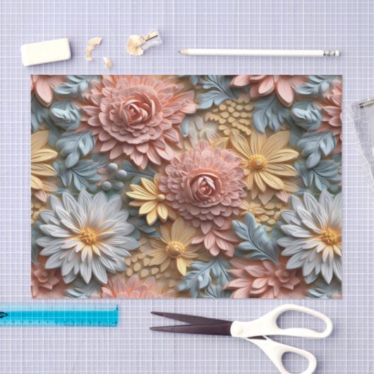 Papier Mousseline Découpage 3d Belles fleurs pastel (Artisanat)