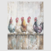 Papier Mousseline Decoupage 5 Chickens on a Fence 18x24 Canvas (Recto)