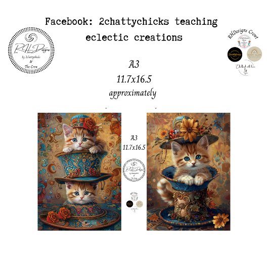 Papier Mousseline Decoupage A3 Whimsical Cat in Hats