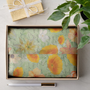 Papier Mousseline Découpage à motifs floraux verts et jaunes moderne