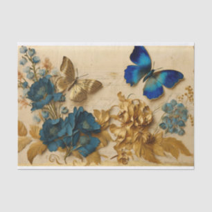 Papier Mousseline Découpage à papillon bleu et or vintage