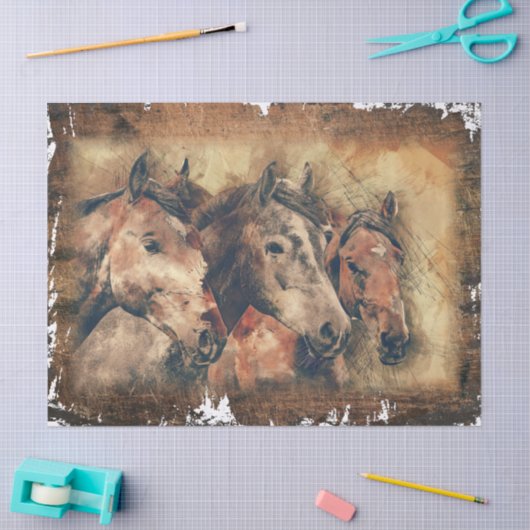 Papier Mousseline Découpage à trois chevaux (Artisanat)