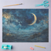 Papier Mousseline Decoupage Abstract Night Sky Crescent Moon (Artisanat)