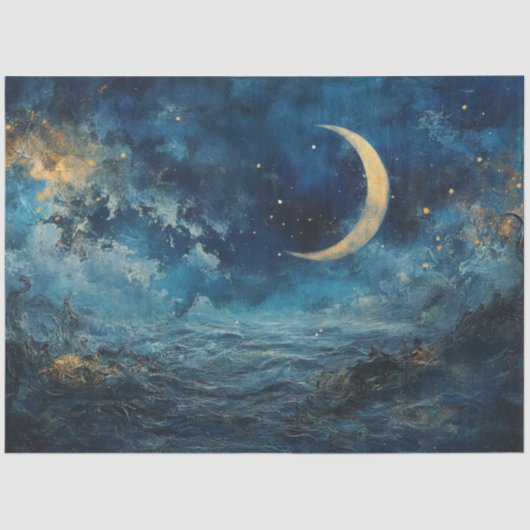 Papier Mousseline Decoupage Abstract Night Sky Crescent Moon (Recto)