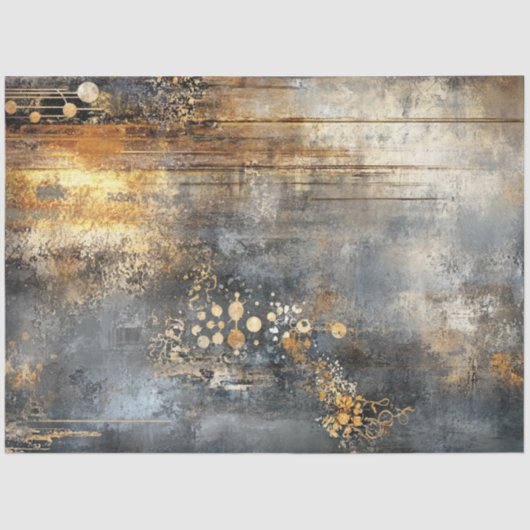 Papier Mousseline Découpage Abstrait Artwork Gold Black Grey (Recto)