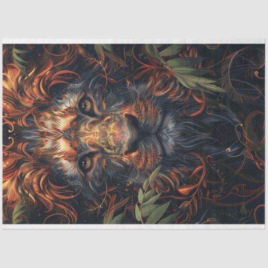 Papier Mousseline Découpage Abstrait Lion de couleur vive (Recto)