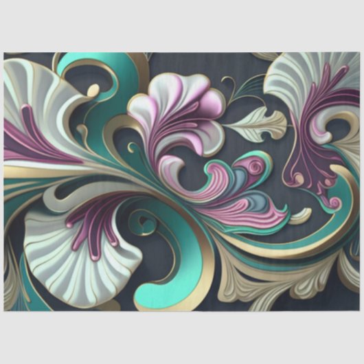 Papier Mousseline Découpage Abstrait Motif de wirl rose violet teint (Recto)
