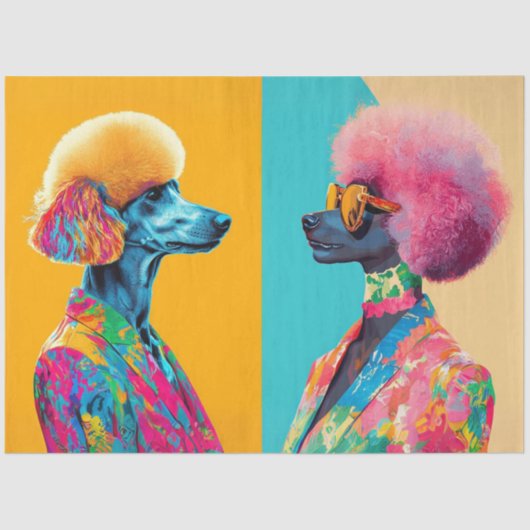 Papier Mousseline Découpage Abstrait Poodles colorés vifs (Recto)