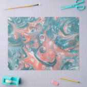 Papier Mousseline Découpage Abstrait turquoise bleu corail (Artisanat)