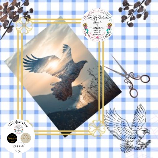 Papier Mousseline Découpage Aigle à double exposition en forêt