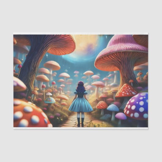 Papier Mousseline Découpage Alice parmi les champignons Papier Tissu (Recto)