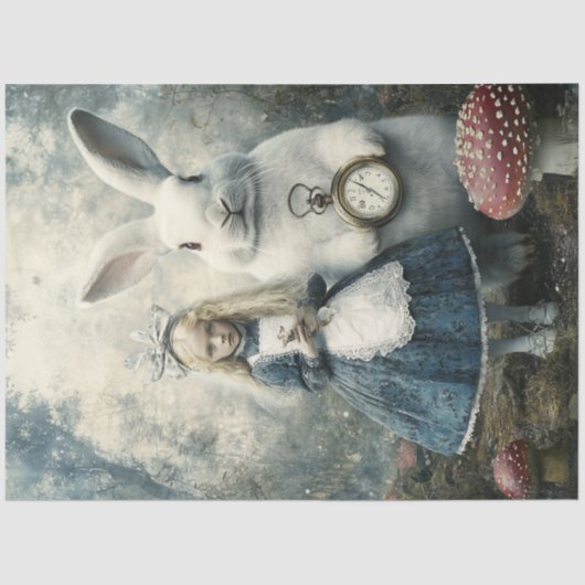 Papier Mousseline Découpage Alice Wonderland & Rabbit Fairytale (Recto)
