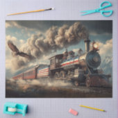 Papier Mousseline Decoupage American Locomotive With Flag & Eagle (Artisanat)
