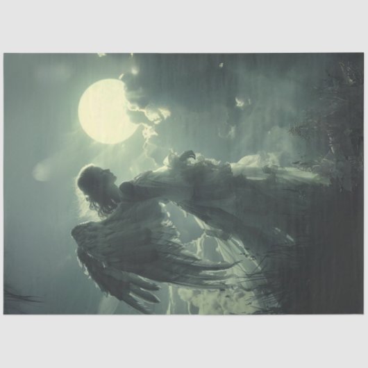 Papier Mousseline Découpage Ange angulaire lunaire en attente (Recto)