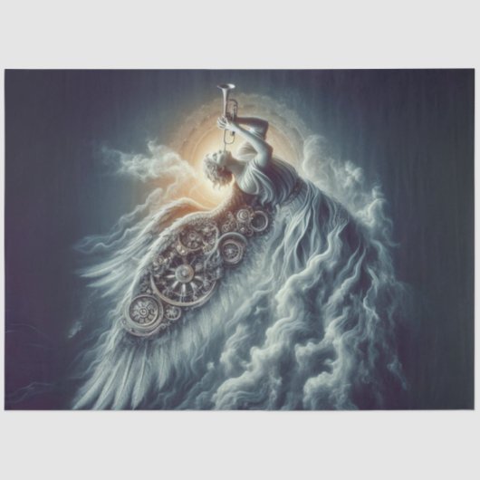 Papier Mousseline Découpage Ange céleste soufflant une trompette (Recto)