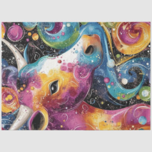 Papier Mousseline Découpage Aquarelle Vibrante Tête de vache Artisti