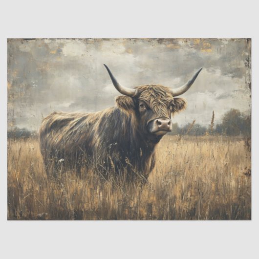 Papier Mousseline Découpage Art Découpage Rustique Highland Cow Pays (Recto)